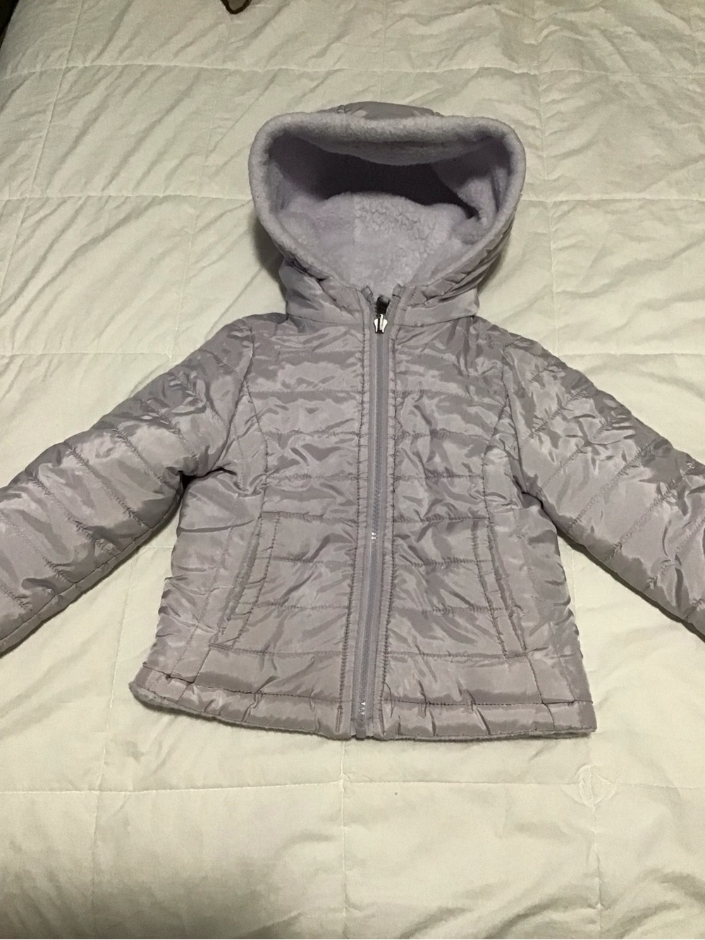Kids Hooded Puffer Jacket in Light Gray - Warm Insulated Coat